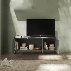 Garnero Arredamenti Mobile Tv Basso|Mobili Tv Moderni-Porta TV 181x72h cm 3 ante grigio scuro antracite Jonson Ossido - Grigio