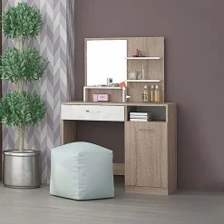 Garnero Arredamenti Toeletta Trucco-Postazione trucco con specchio 90x38cm rovere bianco lucido Femme Bianco Lucido - Rovere