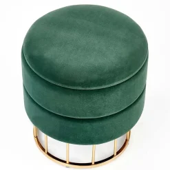 Garnero Arredamenti Pouf-Pouf contenitore design da salotto rotondo in velluto verde Neril