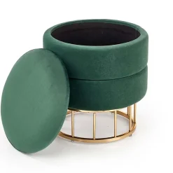 Garnero Arredamenti Pouf-Pouf contenitore design da salotto rotondo in velluto verde Neril