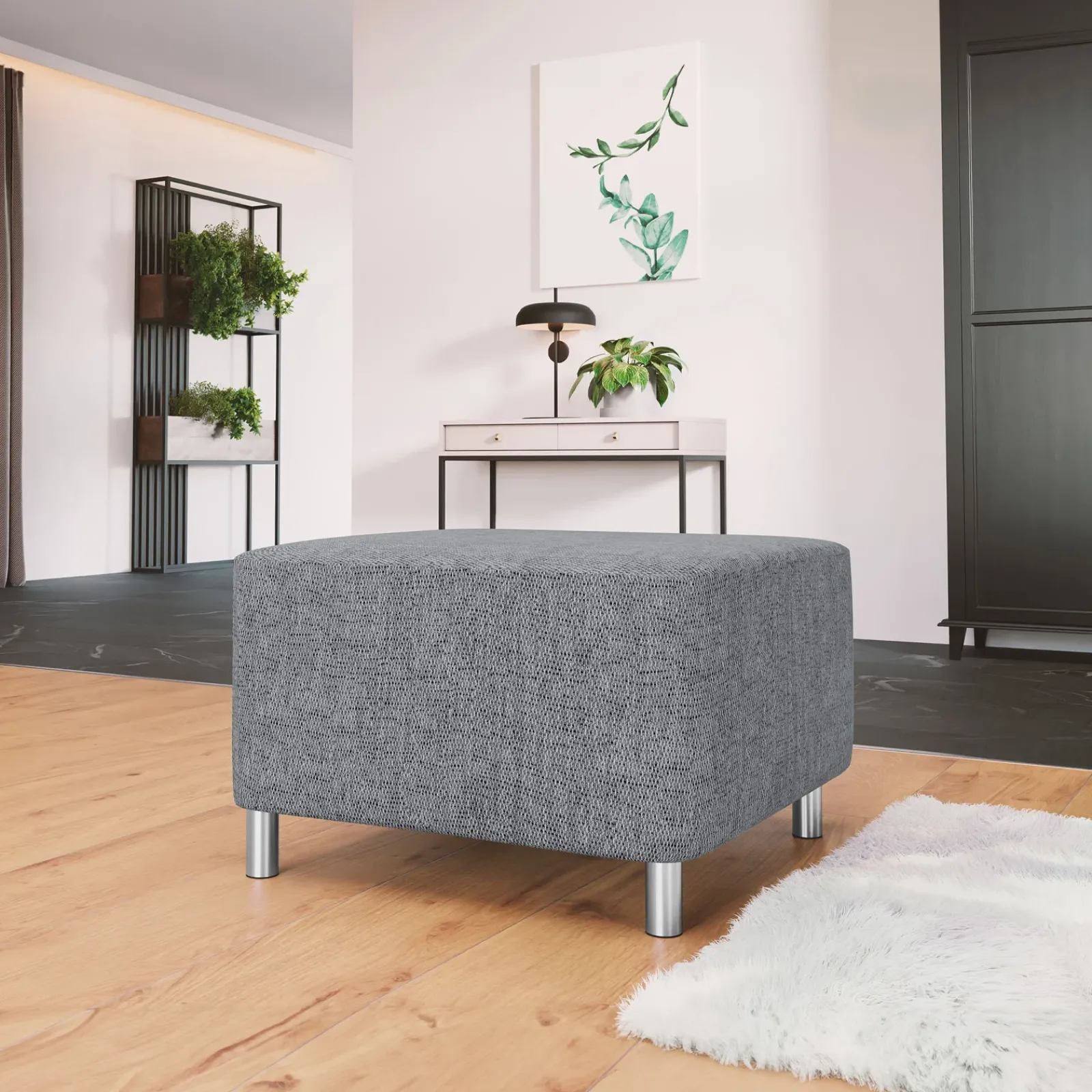 Garnero Arredamenti Pouf-Pouf imbottito in tessuto 65x56cm grigio chiaro Titus Tessuto Lawa Grigio