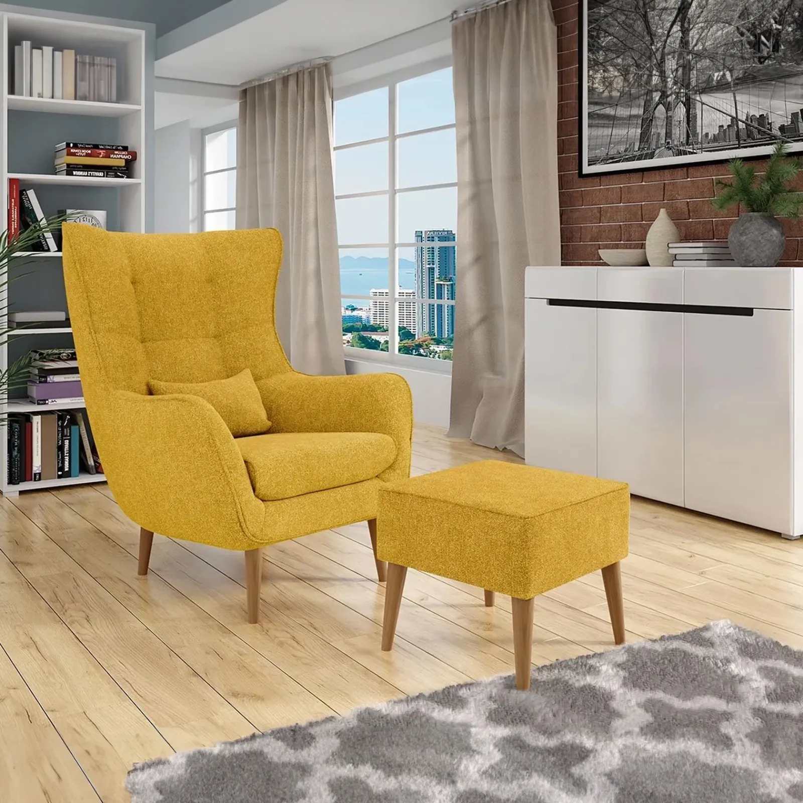 Garnero Arredamenti Pouf-Pouf imbottito in tessuto quadrato 65x65cm giallo Soffio Senape