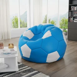 Garnero Arredamenti Pouf-Pouf poltrona sacco palla da calcio blu bianco ecopelle Lionel Blu - Bianco