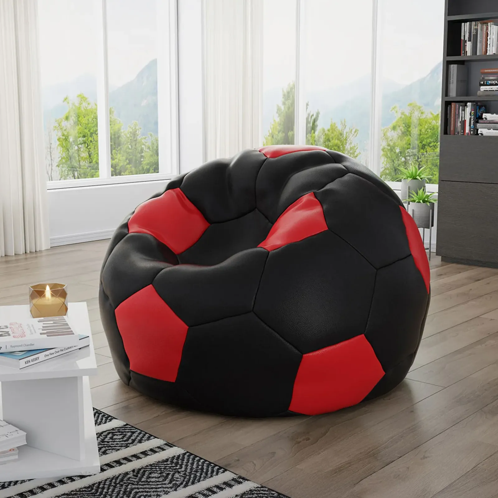 Garnero Arredamenti Pouf-Pouf poltrona sacco palla da calcio ecopelle nero rosso Lionel Nero - Rosso