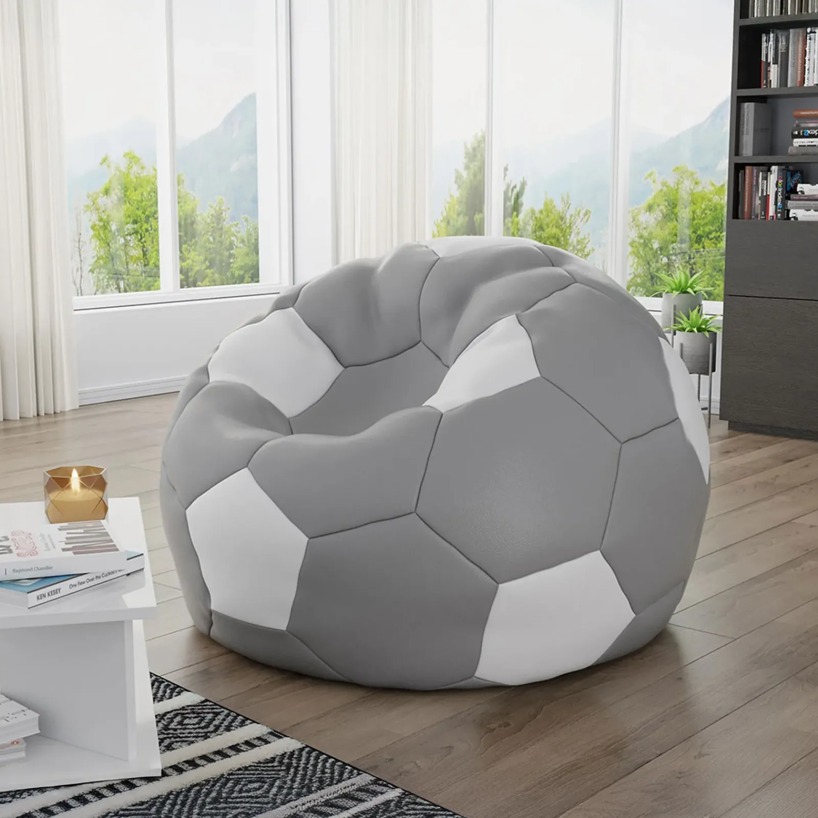 Garnero Arredamenti Pouf-Pouf poltrona sacco palla da calcio ecopelle grigio bianco Lionel Grigio - Bianco