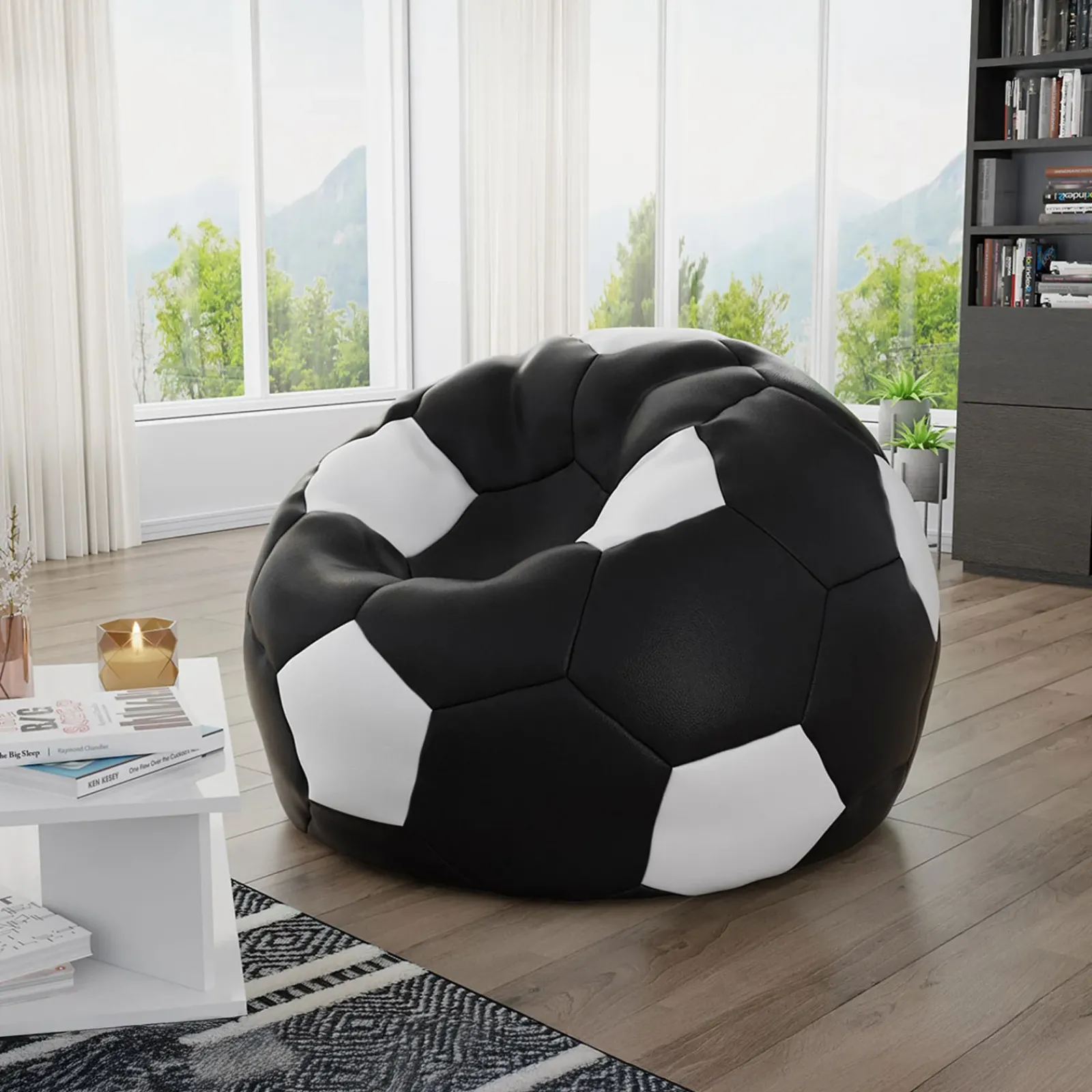 Garnero Arredamenti Pouf-Pouf poltrona sacco palla da calcio ecopelle nero bianco Lionel Nero - Bianco