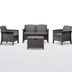 Garnero Arredamenti Salotto Da Giardino-Salotto da giardino 2 poltrone divano tavolino con cuscini polipropilene grafite Capri