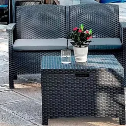 Garnero Arredamenti Salotto Da Giardino-Salotto da giardino 2 poltrone divano tavolino con cuscini polipropilene grafite Capri