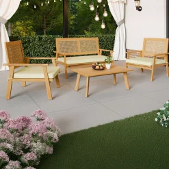 Garnero Arredamenti Salotto Da Giardino-Salotto da giardino 4 posti con cuscini e tavolino legno Zacinto