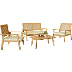 Garnero Arredamenti Salotto Da Giardino-Salotto da giardino 4 posti con cuscini e tavolino legno Zacinto