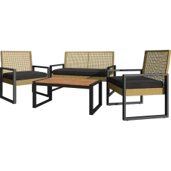 Garnero Arredamenti Salotto Da Giardino-Salotto da giardino 4 posti con cuscini e tavolino acacia nero Timo