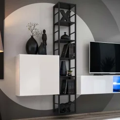 Garnero Arredamenti Mensole E Pensili|Mobili Multiuso-Scaffale sospeso da parete 30x176h cm 6 ripiani nero opaco in metallo Misaki Gihome®