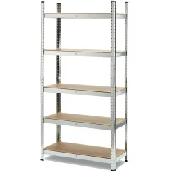 Garnero Arredamenti Armadi Da Esterno|Scaffali E Dispense-Scaffale 90x180cm in metallo 5 ripiani multiuso grigio legno Simba