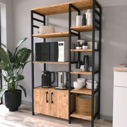 Garnero Arredamenti Scaffali E Dispense|Mobili Multiuso-Scaffale 84x141h cm 2 ante industrial rovere metallo Bioko