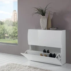 Garnero Arredamenti Scarpiere E Cassepanche|Scarpiere-Scarpiera ingresso 101x82h cm 2 ante moderna bianco lucido Sea Gihome®