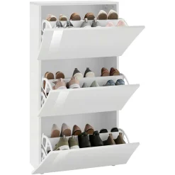 Garnero Arredamenti Scarpiere E Cassepanche|Scarpiere-Scarpiera ingresso 70x121h cm 3 ante moderna bianco lucido Neve