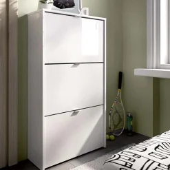 Garnero Arredamenti Scarpiere E Cassepanche|Scarpiere-Scarpiera ingresso 61x113h cm moderna 3 ante bianco lucido Jepson