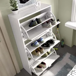 Garnero Arredamenti Scarpiere E Cassepanche|Scarpiere-Scarpiera ingresso 61x113h cm moderna 3 ante bianco lucido Jepson