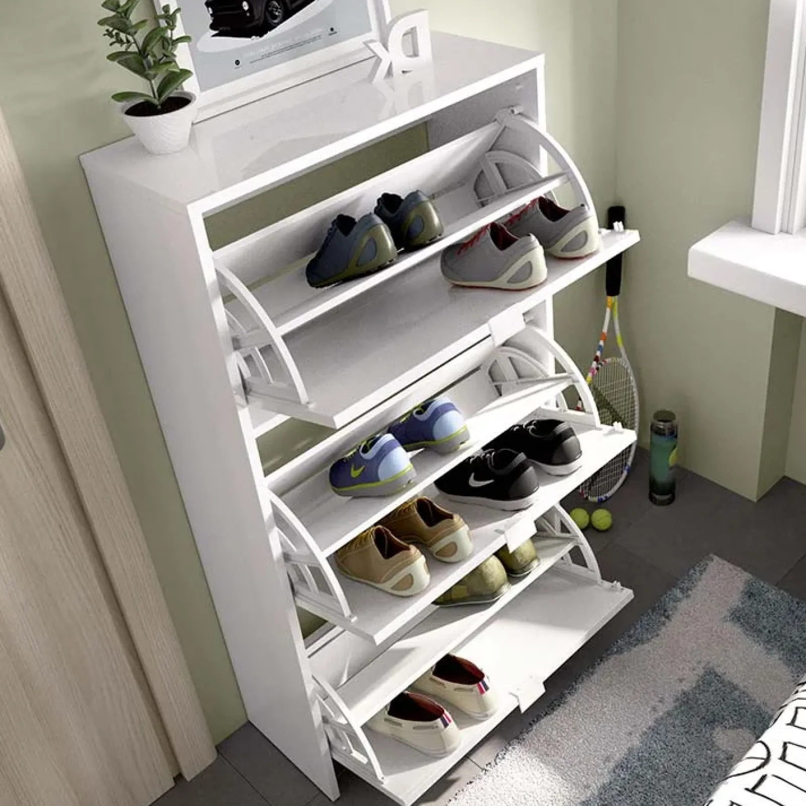 Garnero Arredamenti Scarpiere E Cassepanche|Scarpiere-Scarpiera ingresso 61x113h cm moderna 3 ante bianco lucido Jepson