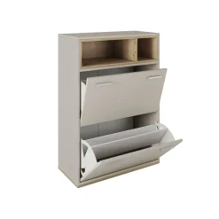 Garnero Arredamenti Scarpiere E Cassepanche|Scarpiere-Scarpiera ingresso 70x101h cm 2 ante moderna rovere naturale beige satinato Kenya