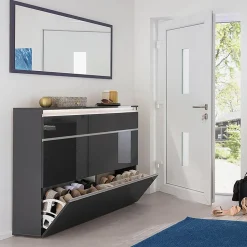 Garnero Arredamenti Scarpiere E Cassepanche|Scarpiere-Scarpiera ingresso 120x108h cm 2 ante lucido Eclisse Antracite