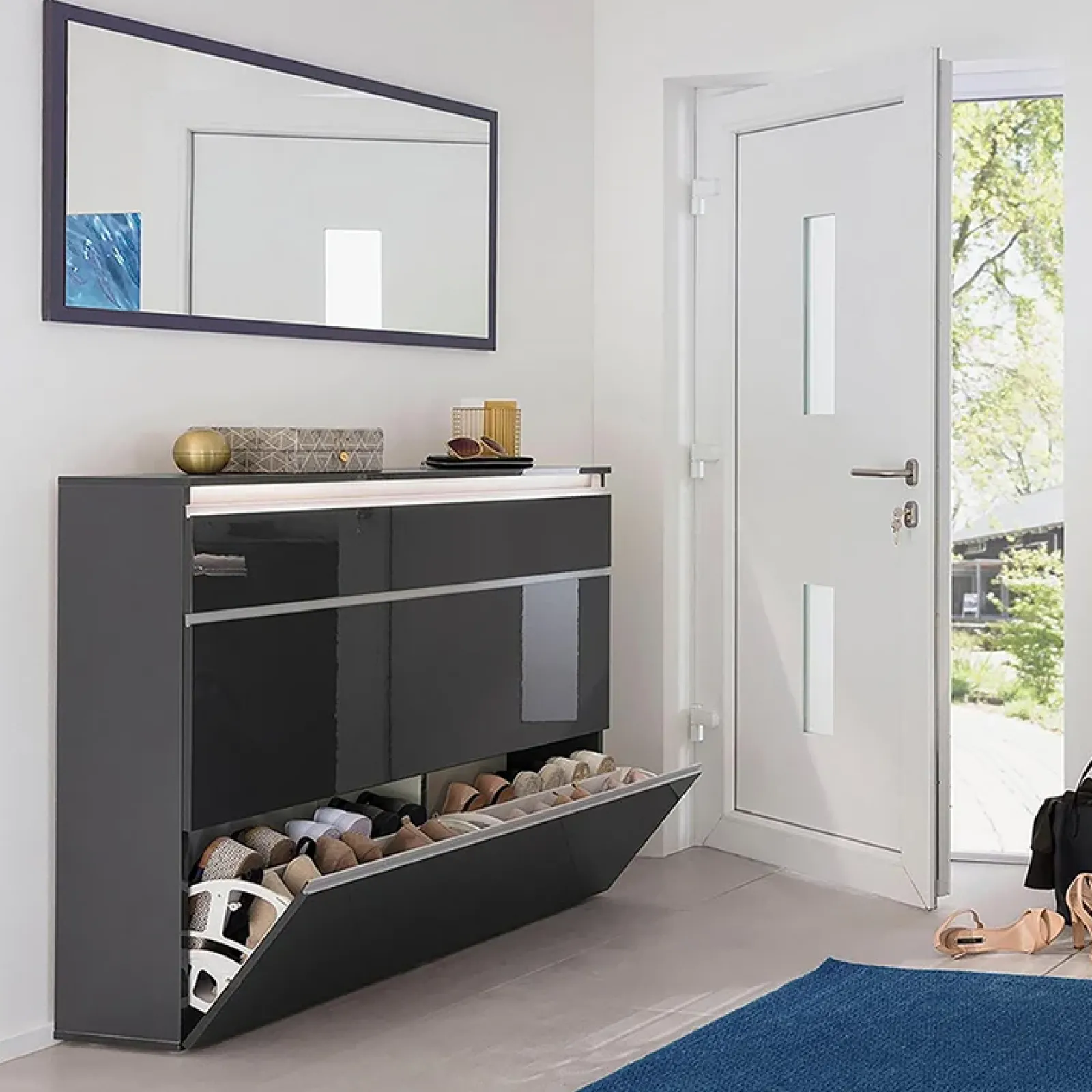 Garnero Arredamenti Scarpiere E Cassepanche|Scarpiere-Scarpiera ingresso 120x108h cm 2 ante lucido Eclisse Antracite