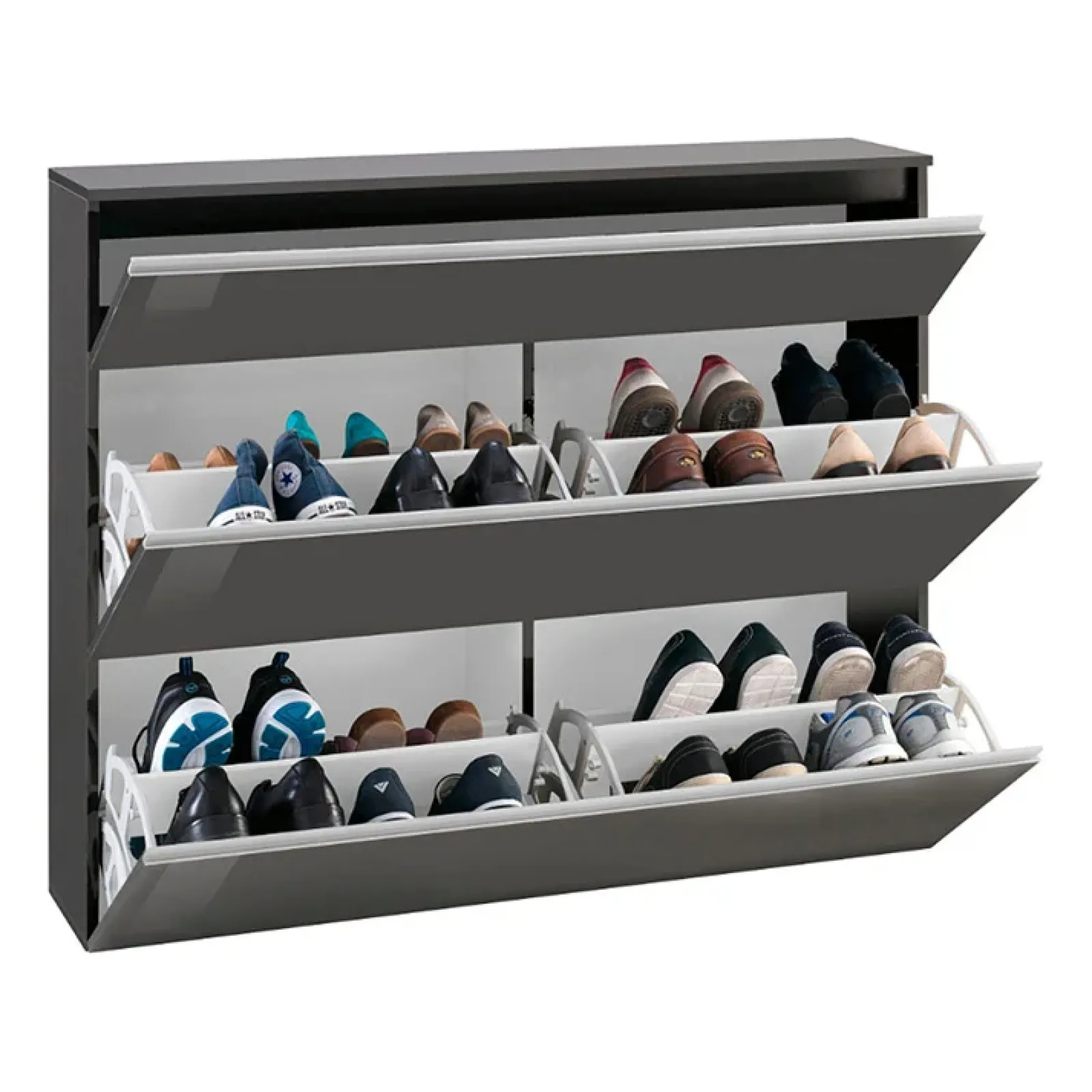 Garnero Arredamenti Scarpiere E Cassepanche|Scarpiere-Scarpiera ingresso 120x108h cm 2 ante lucido Eclisse Antracite