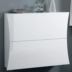 Garnero Arredamenti Scarpiere E Cassepanche|Scarpiere-Scarpiera sospesa 100x82h cm 2 ante moderna bianco lucido Neve