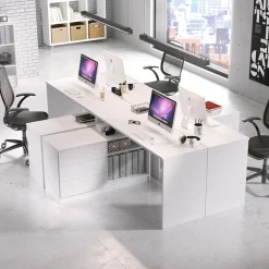 Garnero Arredamenti Scrivanie Per Ragazzi|Scrivanie Ufficio-Scrivania angolare ufficio 138x110cm con cassettiera bianca Fallon