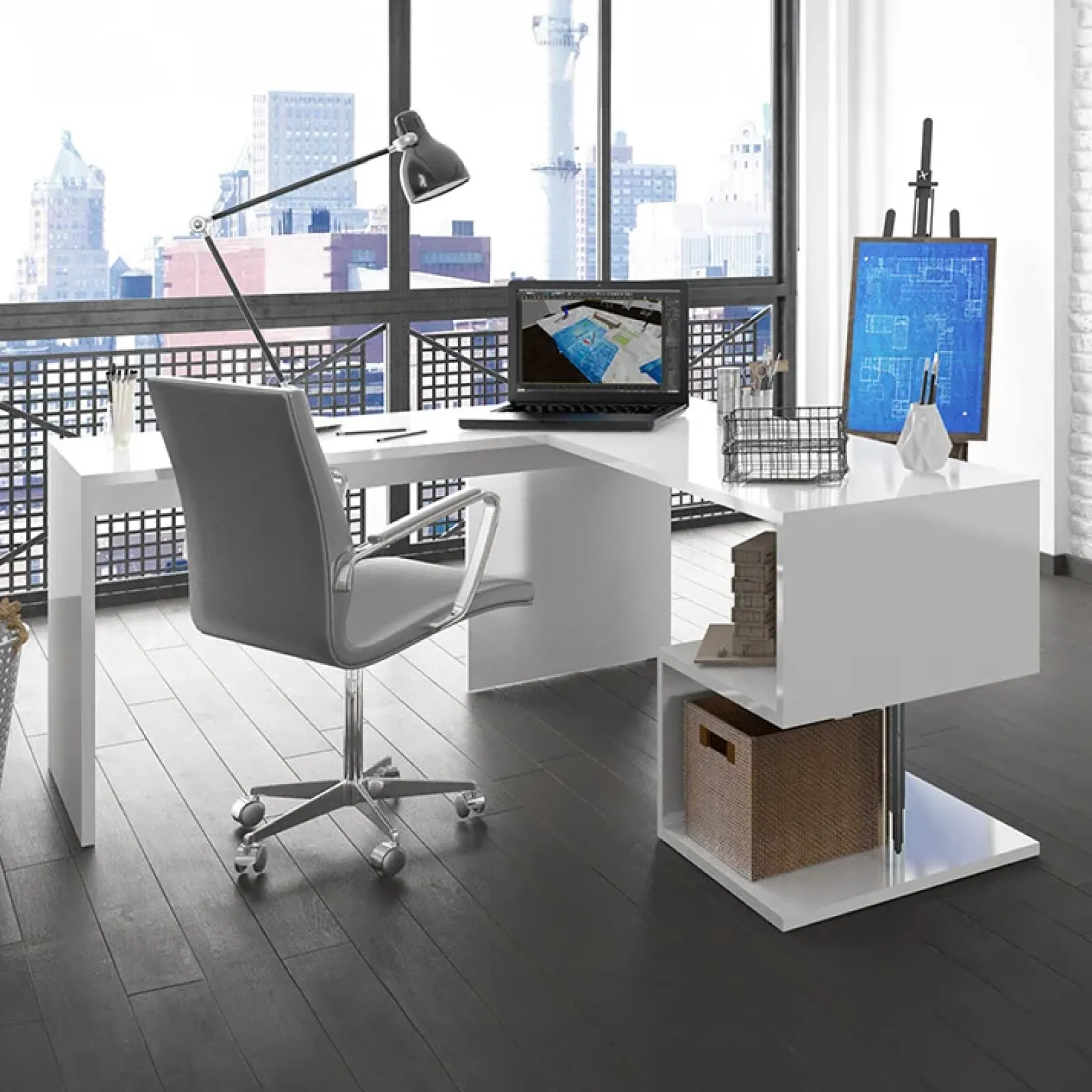 Garnero Arredamenti Scrivanie Ufficio|Scrivanie Ufficio-Scrivania angolare ufficio 180x78cm ErgoDesk Bianco Lucido