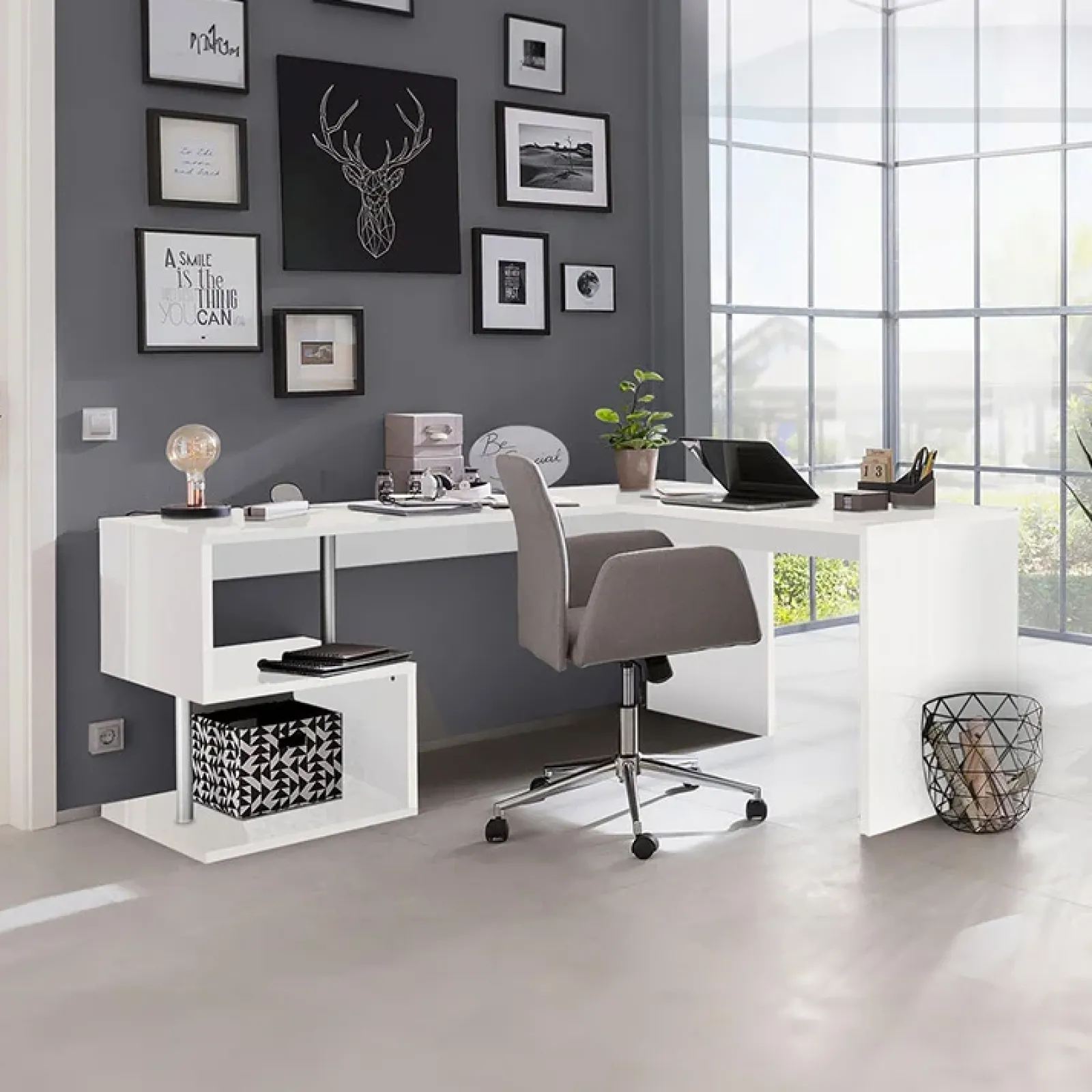 Garnero Arredamenti Scrivanie Ufficio|Scrivanie Ufficio-Scrivania angolare ufficio 180x78cm ErgoDesk Bianco Lucido