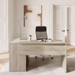 Garnero Arredamenti Scrivanie Ufficio|Scrivanie Ufficio-Scrivania angolare 144x127cm ufficio con cassettiera rovere antracite lucido Time Z