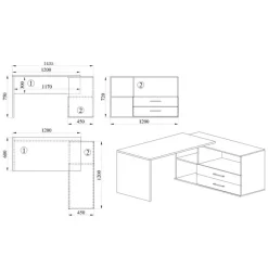 Garnero Arredamenti Scrivanie Ufficio|Scrivanie Ufficio-Scrivania angolare 144x127cm ufficio con cassettiera rovere antracite lucido Time Z