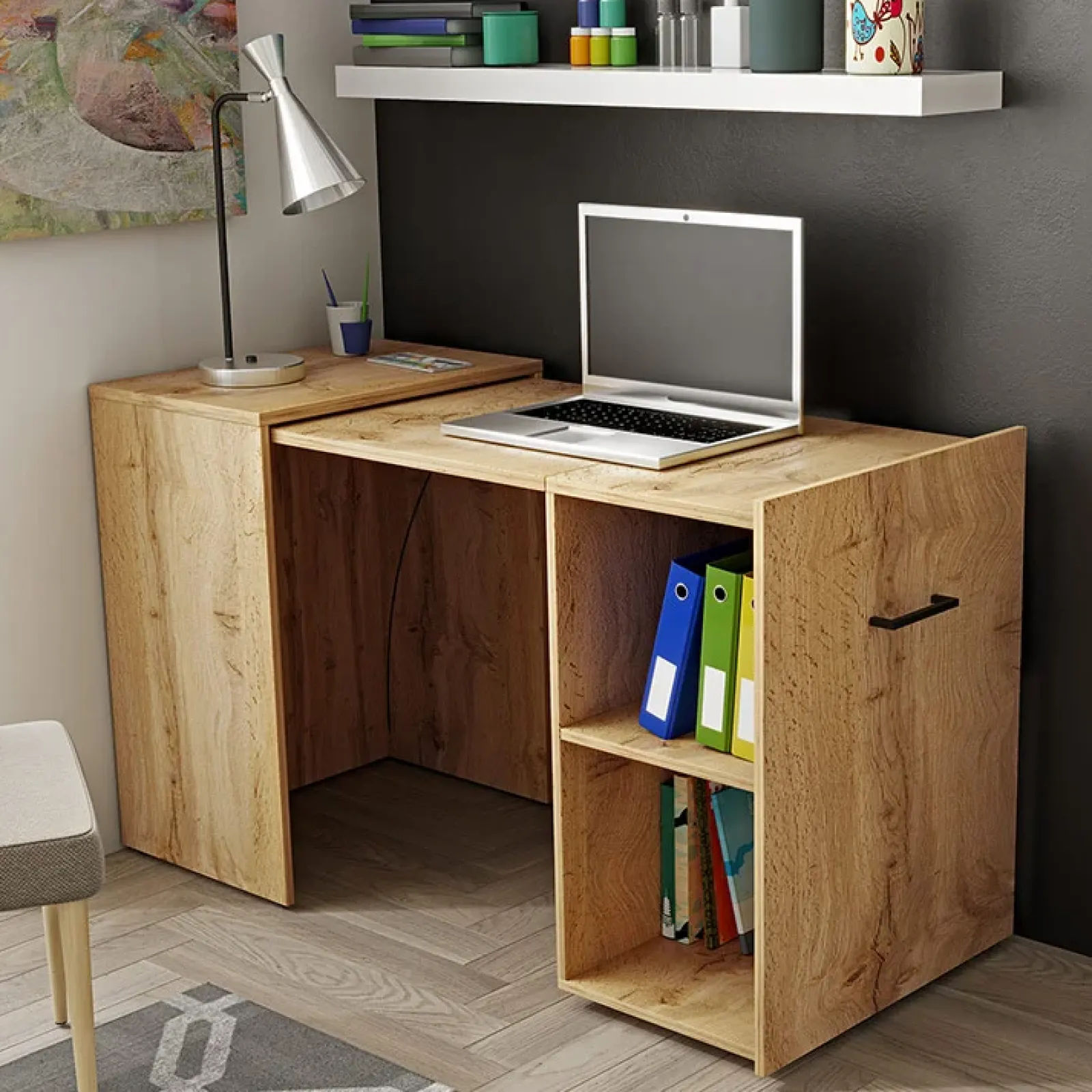 Garnero Arredamenti Scrivanie Per Ragazzi|Scrivanie Ufficio-Scrivania 42-132cm moderna salvaspazio richiudibile Rocky Quercia