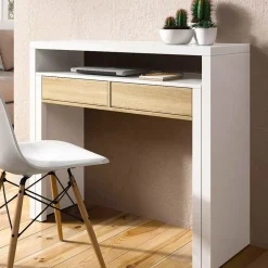 Garnero Arredamenti Scrivanie Per Ragazzi|Scrivanie Ufficio-Scrivania 36/66cm ufficio moderna bianco opaco rovere Adam Gihome®