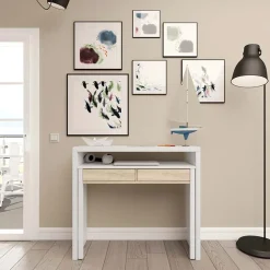 Garnero Arredamenti Scrivanie Per Ragazzi|Scrivanie Ufficio-Scrivania 36/66cm ufficio moderna bianco opaco rovere Adam Gihome®