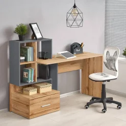Garnero Arredamenti Scrivanie Per Ragazzi|Scrivanie Ufficio-Scrivania 149/50cm ufficio moderna rovere antracite Jade Gihome® Rovere - Antracite