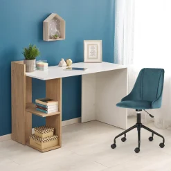 Garnero Arredamenti Scrivanie Per Ragazzi|Scrivanie Ufficio-Scrivania 122/57cm ufficio moderna bianco rovere Lauren Gihome® Bianco Opaco - Rovere