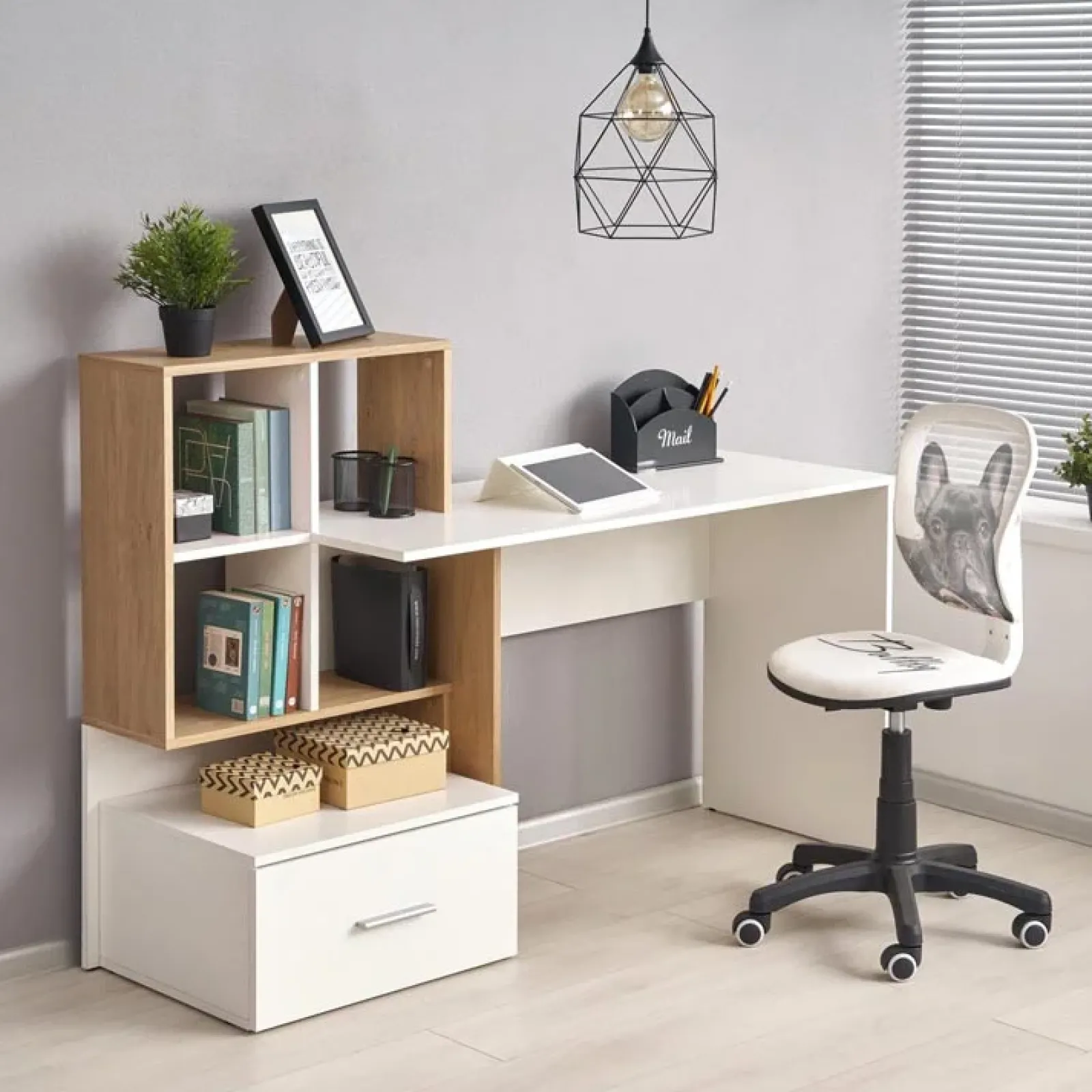 Garnero Arredamenti Scrivanie Per Ragazzi|Scrivanie Ufficio-Scrivania 149/50cm ufficio moderna bianco rovere Jade Gihome® Bianco Opaco - Rovere