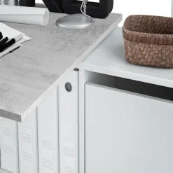 Garnero Arredamenti Scrivanie Per Ragazzi|Scrivanie Ufficio-Scrivania 136/203cm ufficio multiposizione bianco opaco cemento Corner