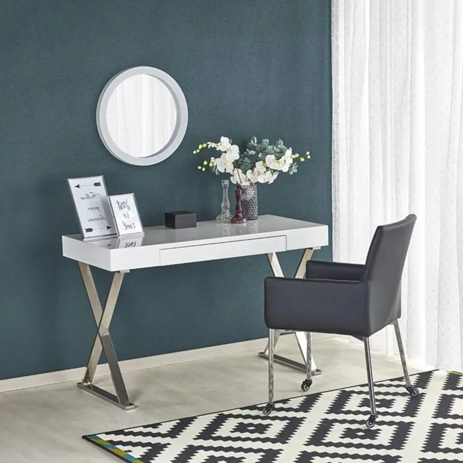 Garnero Arredamenti Consolle Fissa|Consolle Fissa-Scrivania consolle 120x55cm bianco lucido acciaio cromato Lizzy