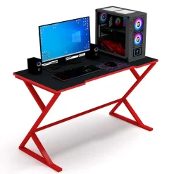 Garnero Arredamenti Scrivanie Per Ragazzi|Scrivanie Ufficio-Scrivania gaming da gioco salvaspazio 119x72cm nero rossa Ernest