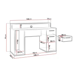 Garnero Arredamenti Scrivanie Per Ragazzi|Scrivanie Ufficio-Scrivania gaming 140x91cm moderna con led 2 cassetti nera Crash