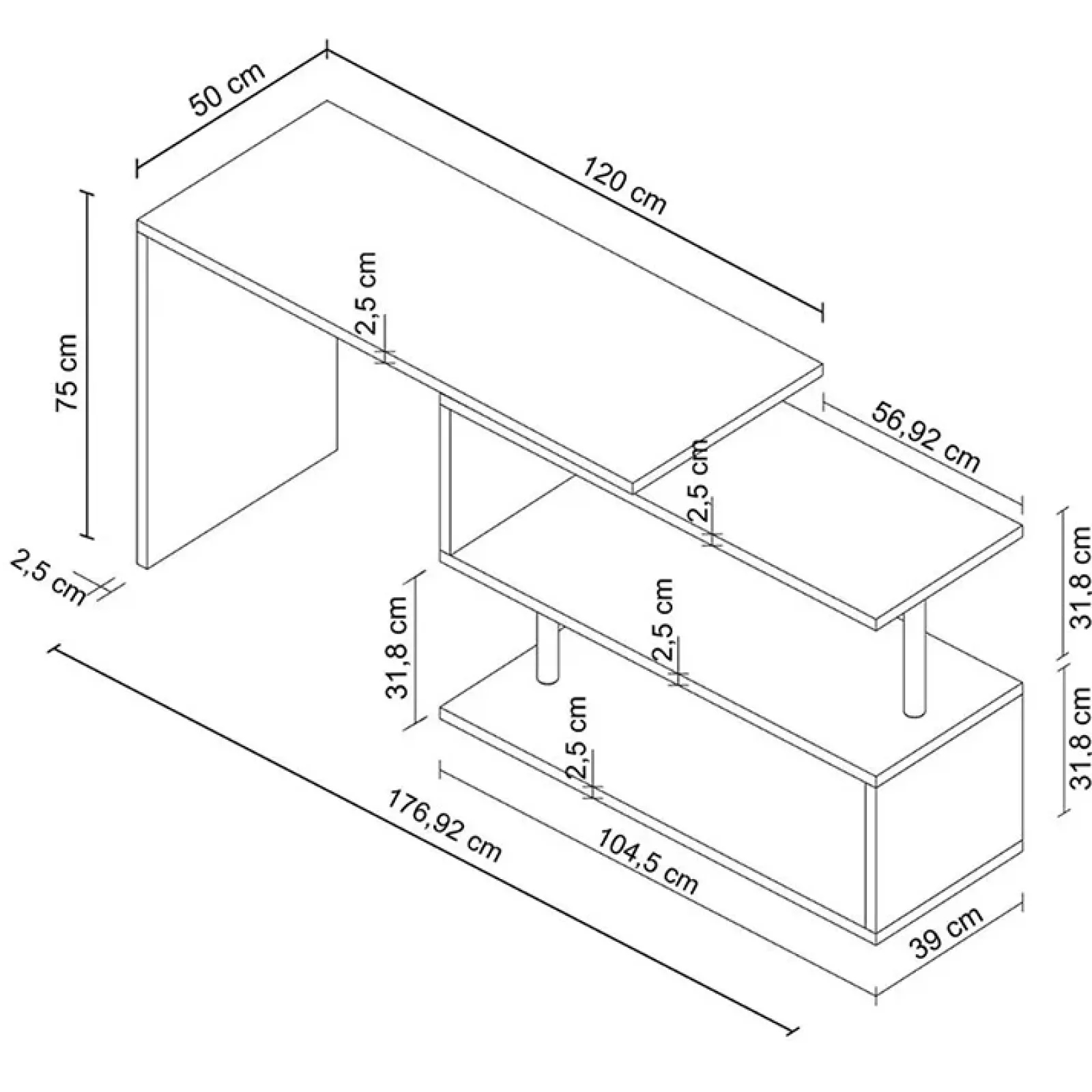 Garnero Arredamenti Scrivanie Ufficio|Scrivanie Ufficio-Scrivania girevole 65-120cm Havana Ossido