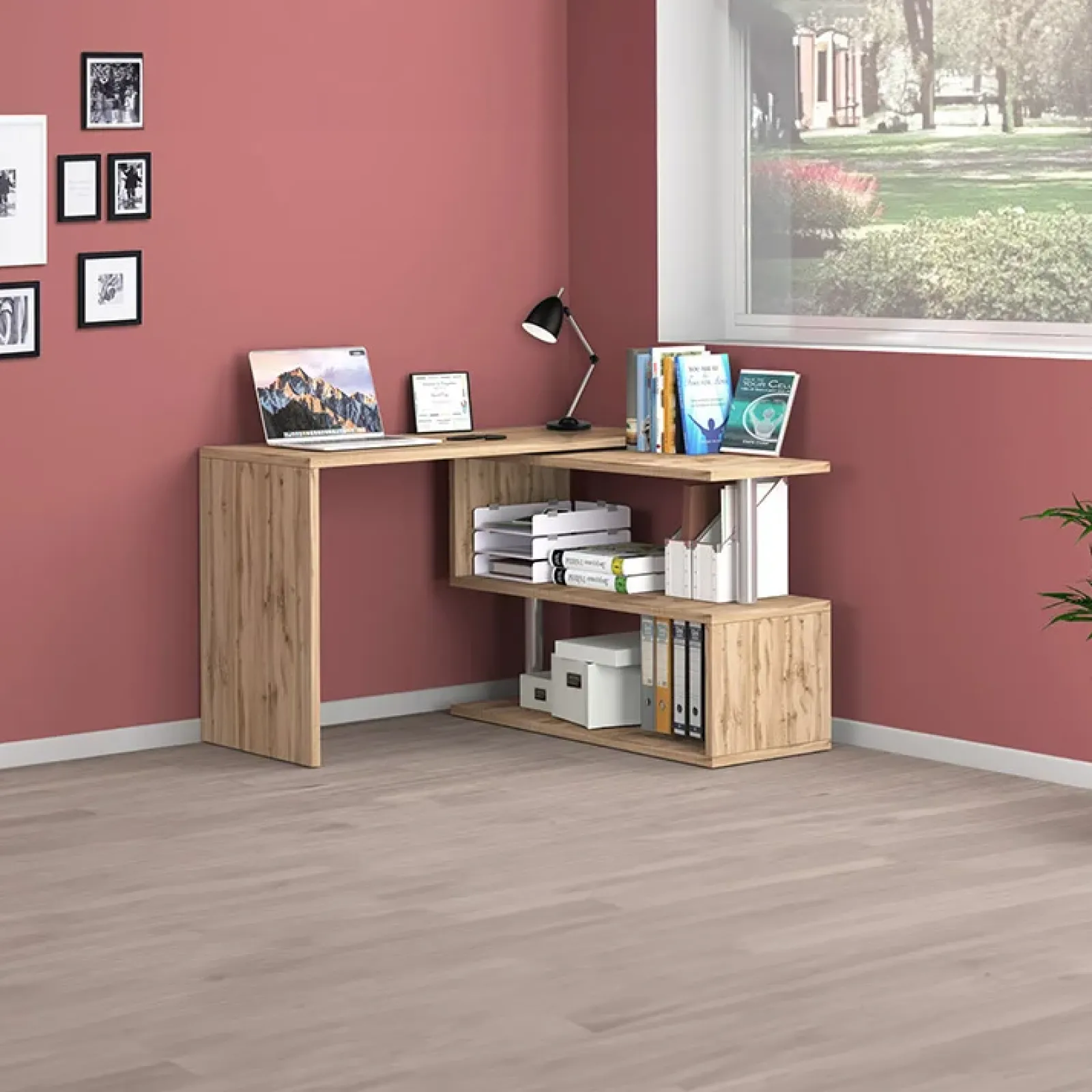 Garnero Arredamenti Scrivanie Ufficio|Scrivanie Ufficio-Scrivania girevole 65-120cm chiaro Havana Rovere