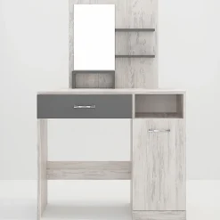 Garnero Arredamenti Scrivanie Per Ragazzi-Scrivania moderna con specchio 90x38cm bianco frassinato grigio Cesare Bianco Frassinato - Grigio