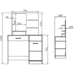 Garnero Arredamenti Scrivanie Per Ragazzi-Scrivania moderna con specchio 90x38cm bianco frassinato grigio Cesare Bianco Frassinato - Grigio