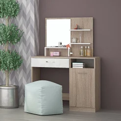 Garnero Arredamenti Scrivanie Per Ragazzi-Scrivania moderna con specchio 90x38cm rovere bianco lucido Cesare Rovere - Bianco Lucido