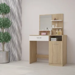 Garnero Arredamenti Scrivanie Per Ragazzi-Scrivania moderna con specchio 90x38cm rovere bianco lucido Cesare Rovere - Bianco Lucido