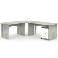 Garnero Arredamenti Scrivanie Ufficio|Scrivanie Ufficio-Scrivania ufficio angolare 228x198cm con cassettiera bianco cemento Woody Bianco Opaco - Cemento